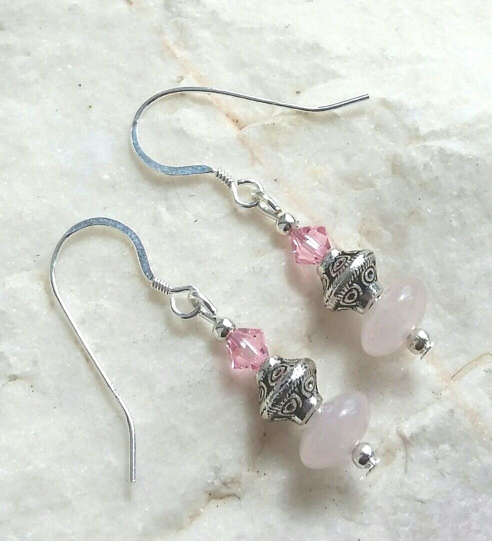 Rose Quartz Pink Crystal Bali Gemstone Earrings