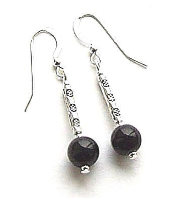 Black Onyx Decorated Bali Sterling Silver Gemstone Earrings