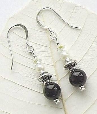 Black Onyx Pearl And Crystal Gemstone Earrings