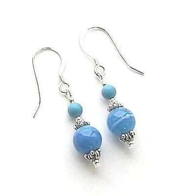 Blue Botswana Agate And Turquoise Gemstone Earrings