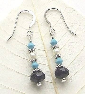 Blue Goldstone And Turquoise Sterling Silver Earrings