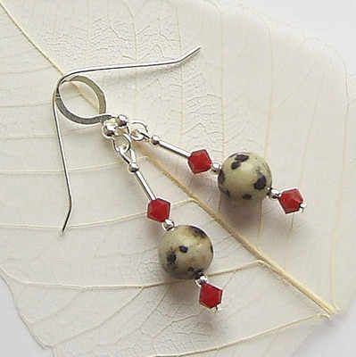 DALMATION JASPER AND CORAL STERLING SILVER EARRINGS