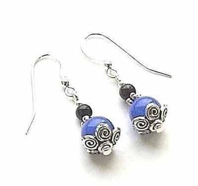 Decorative Blue Onyx And Blue Goldstone Gemstone Earrings