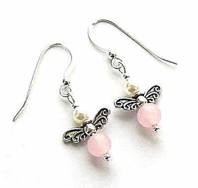 Fairy Rose Quartz And Pearl Sterling Silver Earrings