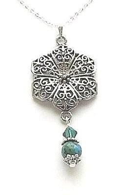 Azurite Flower Silver Gemstone Necklace