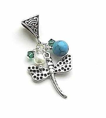 Beautiful Dragonfly And Turquoise Silver Gem Pendant Necklace