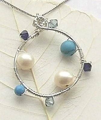 Freshwater Pearl And Turquoise Silver Gemstone Necklace