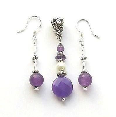 Gemstone Jewellery Set With Amethyst And Purple Jade