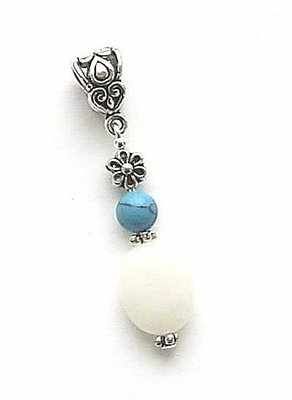 White Onyx And Turquoise Silver Flower Gem Pendant