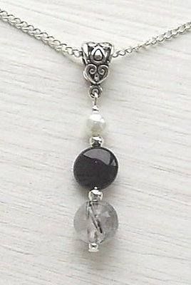 Rutilated Quartz And Black Onyx Sterling Silver Necklace