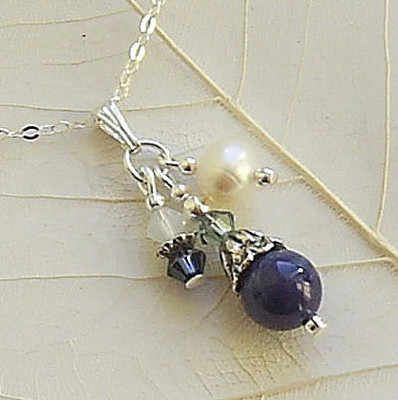 LAPIS LAZULI AND FRESHWATER PEARL PETAL STERLING SILVER NECKLACE