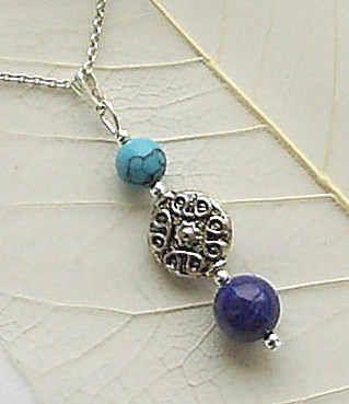 LAPIS LAZULI AND TURQUOISE CELTIC SILVER NECKLACE