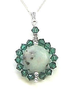 Emerald Crystal And Kiwi Jasper Sterling Silver Necklace