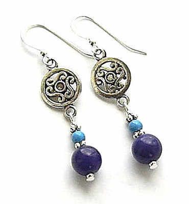 Lapis And Turquoise Celtic Sterling Silver Earrings