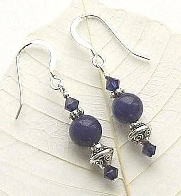 Lapis Lazuli And Iolite Ornate Gemstone Earrings