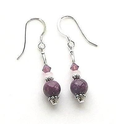 Lilac Lepidolite Gemstone And Pink Opal Silver Earrings