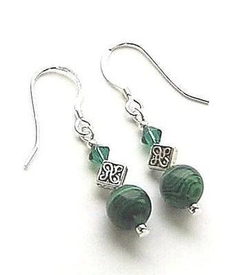 Malachite And Emerald Celtic Sterling Silver Earrings