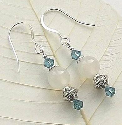 Moonstone And Turquoise Crystal Sterling Silver Earrings