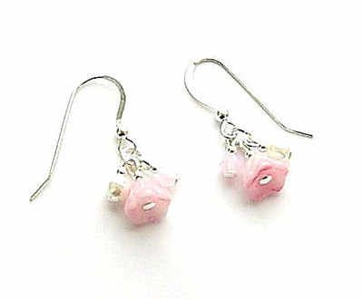 Pink Opal Flower And Pearl Sterling Silver Earrings