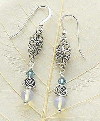 Pretty Moonstone And Turquoise Sterling Silver Flower Earrings