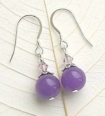 Purple Jade And Lilac Crystal Sterling Silver Earrings