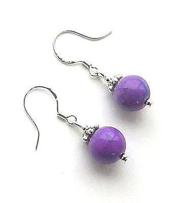 Purple Turquoise Gemstone Bali Silver Earrings