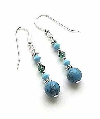 Turquoise And Emerald Crystal Silver Gemstone Jewellery Earrings