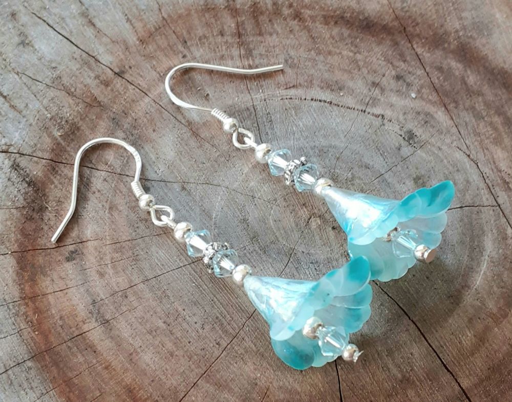 Cala Lily Aquamarine Flower Sterling Silver Earrings