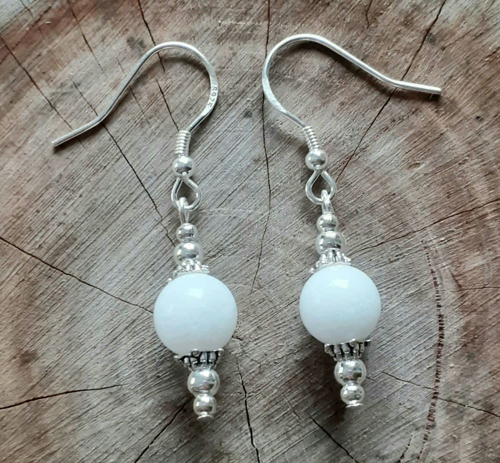 White Jade Bali Sterling Silver Earrings