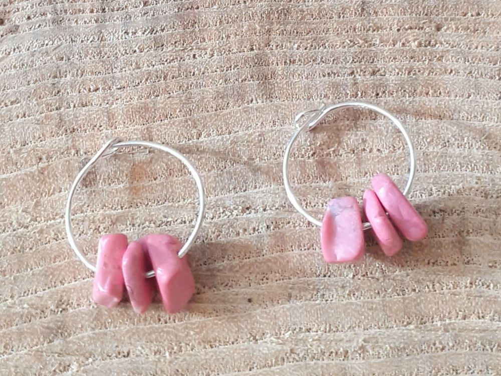 Pink Rhodonite And Garnet Sterling Silver Earrings