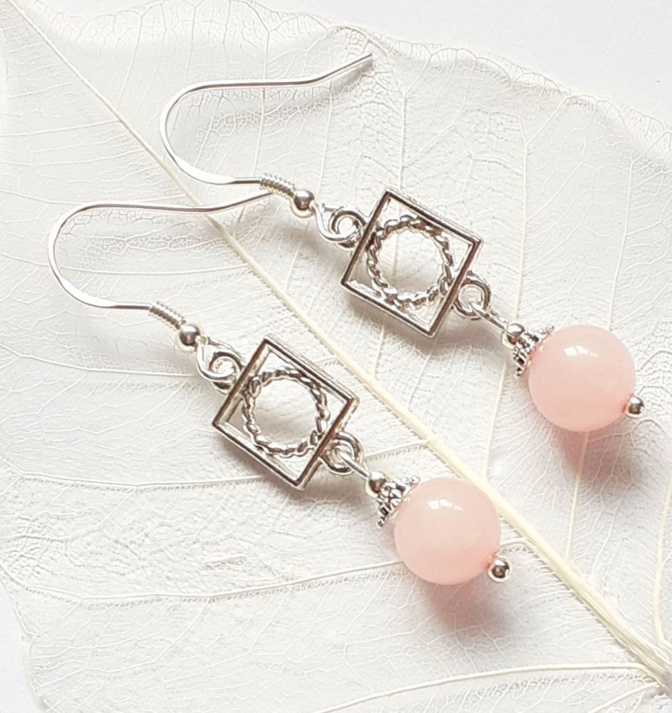ROSE QUARTZ AND PEARL STERLING SILVER EARRINGS