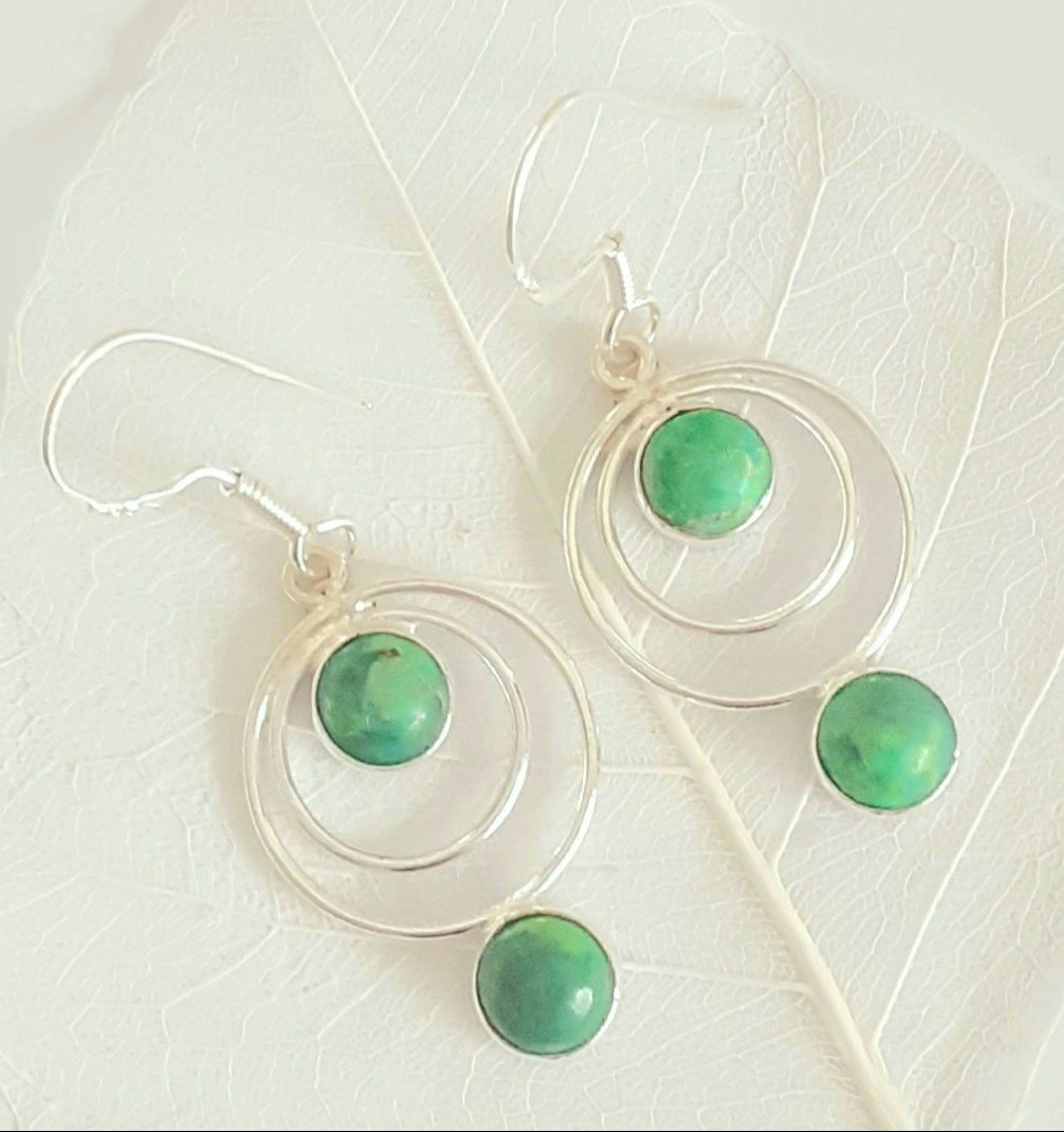 Green Turquoise Decorative Silver Gem Earrings
