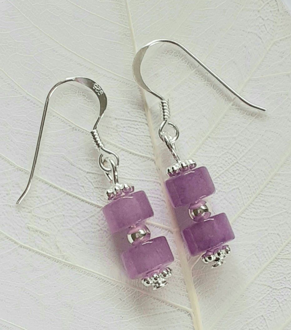 Purple Jade Cabochon Gem Sterling Silver Earrings