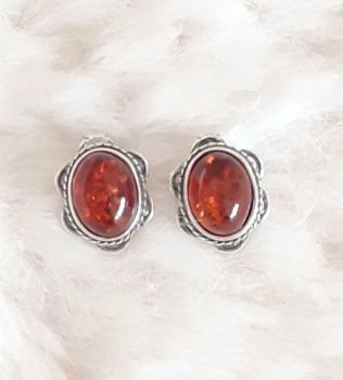 Baltic Amber Earrings Sterling Silver Stud Design