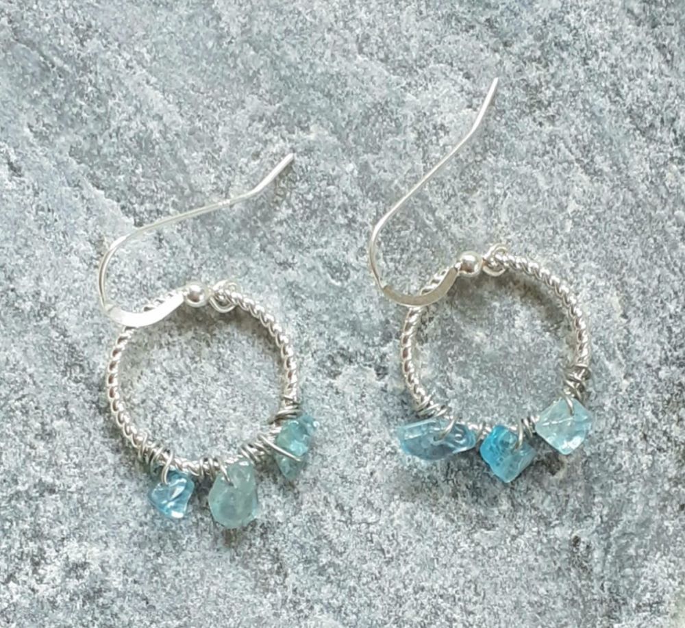 Aquamarine Hoop Sterling Silver Gemstone Earrings
