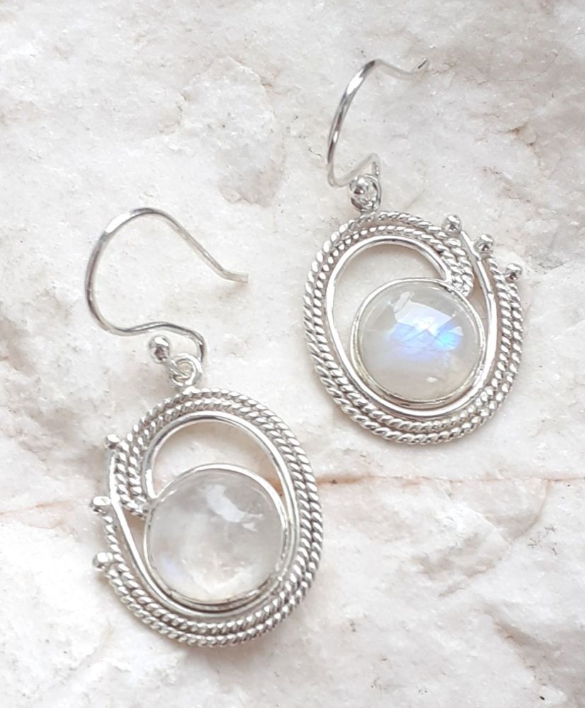 Moonstone Dangle Decorative Silver Earrings