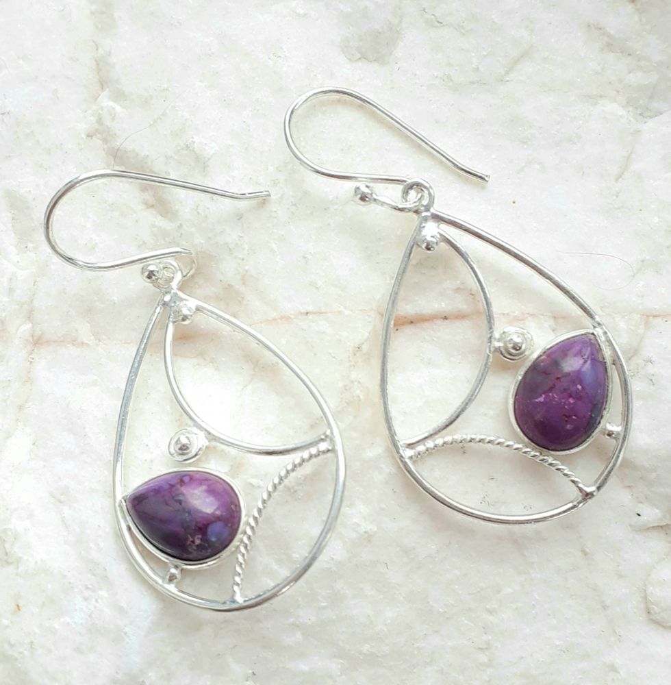 Purple Turquoise Gemstone Sterling Silver Earrings
