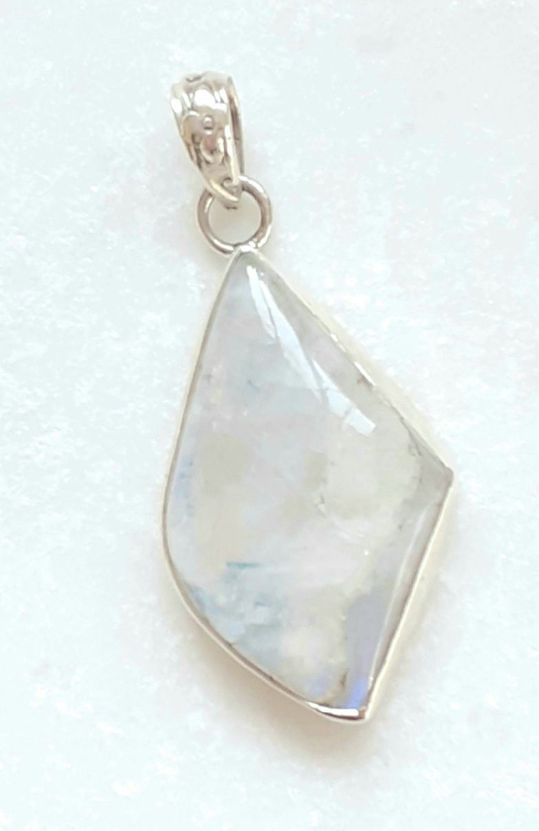 Moonstone With Faceted Garnet Sterling Silver Gemstone Pendant