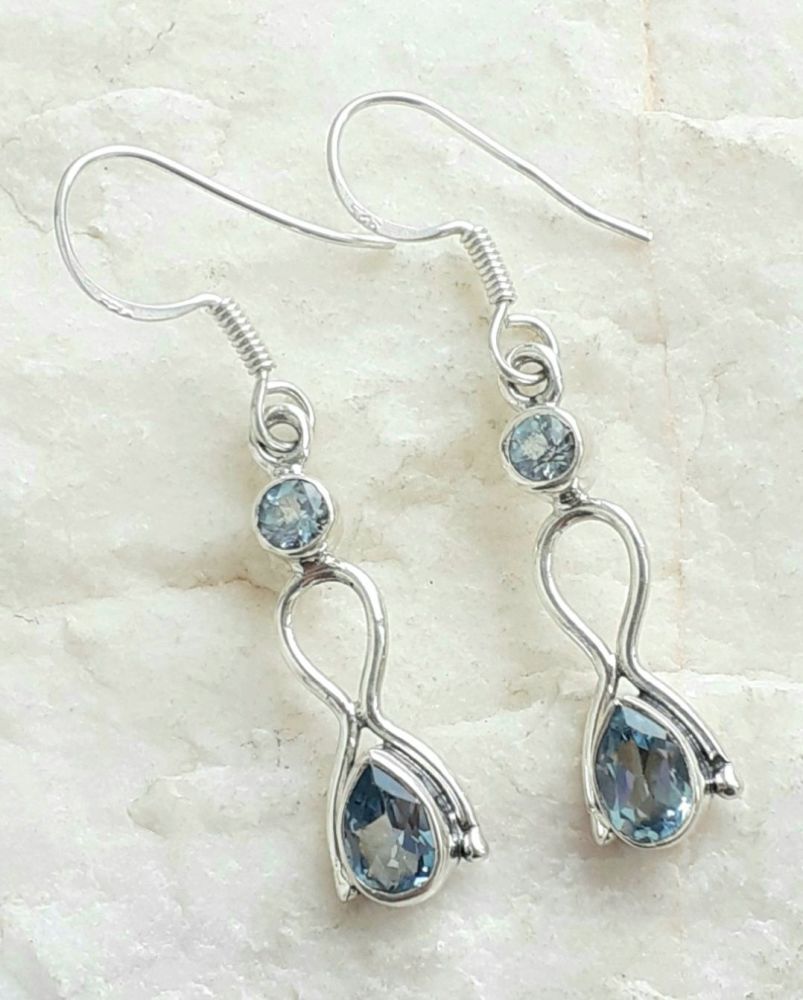 Blue Topaz Pretty Faceted Gemstone Earrings 