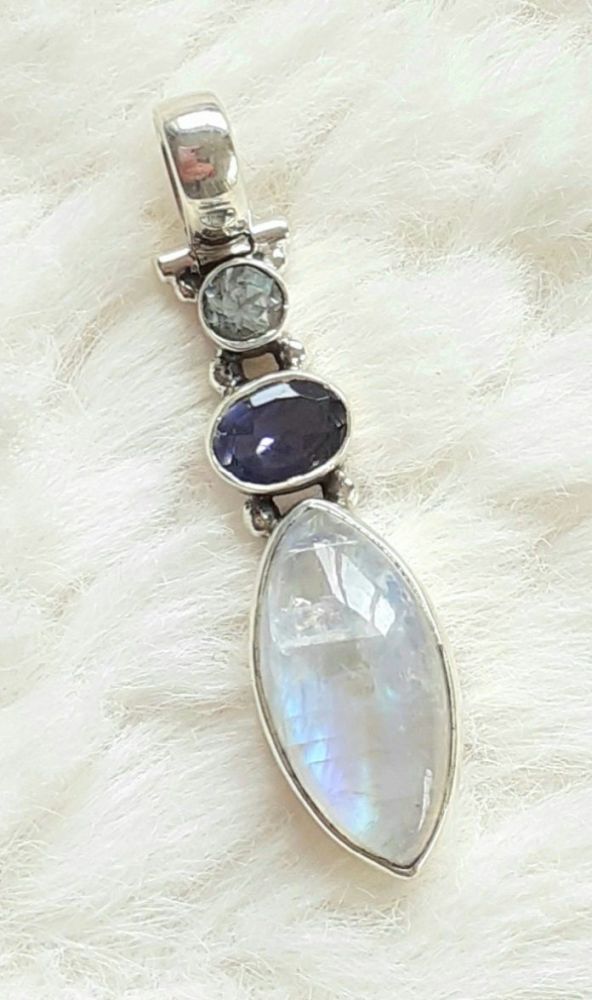 Moonstone Amethyst Gemstone Jewellery Sterling Silver Pendant