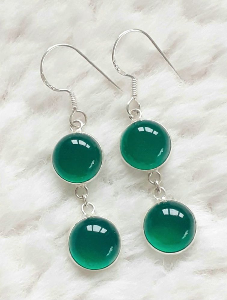 Green Onyx Double Gemstone Earrings