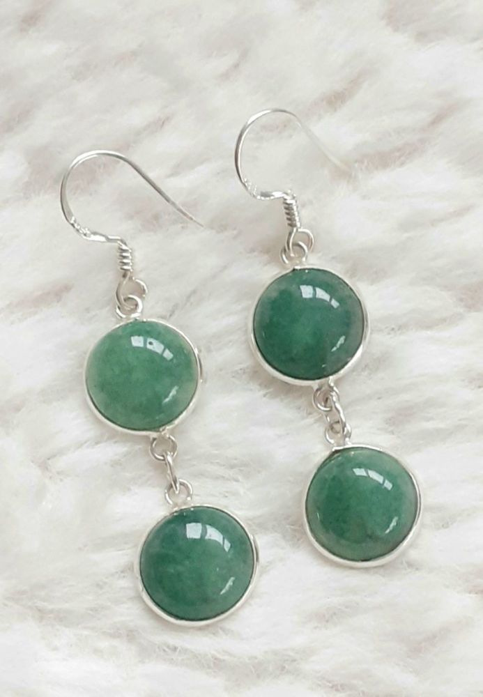 Green Jade Double Gemstone Silver Earrings 