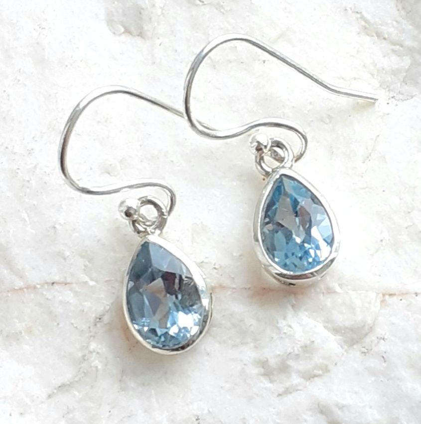 Blue Topaz Crystal GemSterling Silver Earrings