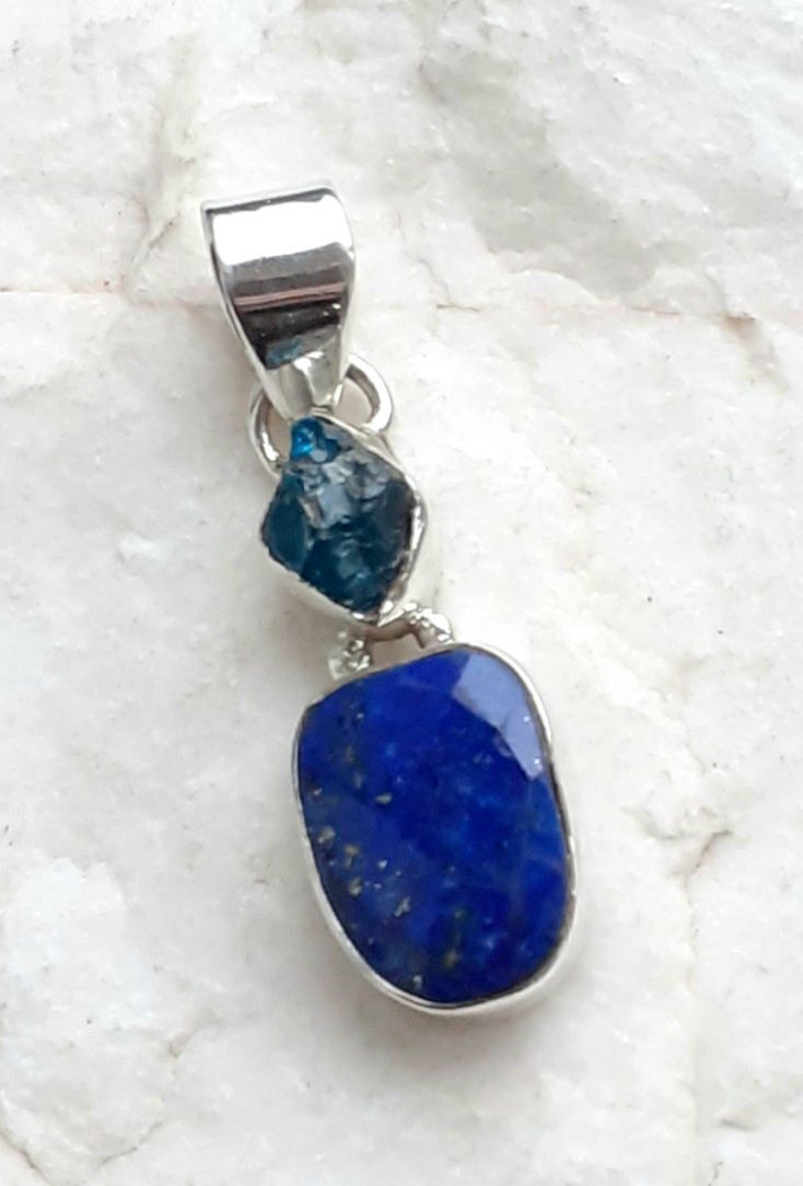 Kyanite And Lapis Lazuli Gemstone Silver Pendant