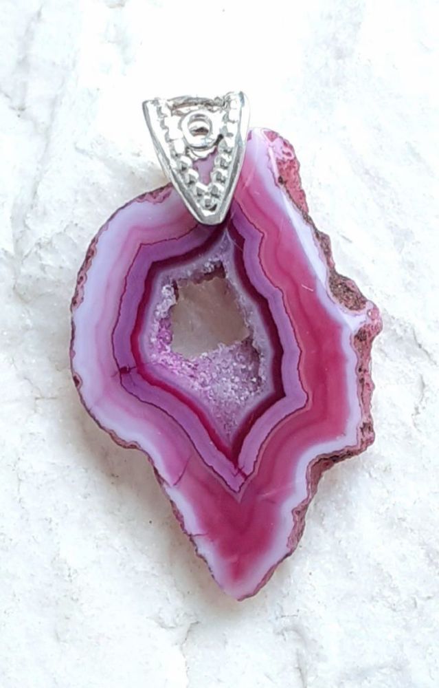 Pink Agate  Drusy Sterling Silver Pendant