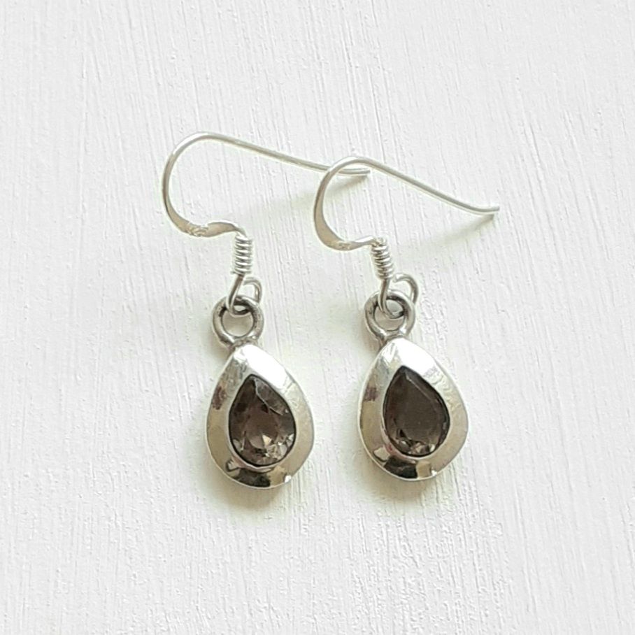 Smoky Quartz Ornate Gemstone Silver Earrings