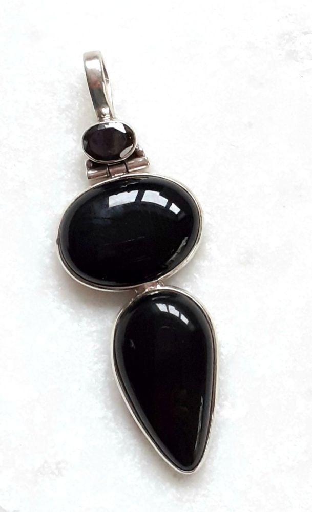 Black Onyx And Crystal Sterling Silver Pendant