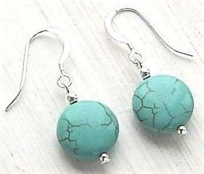 Turquoise Coin Gemstone Sterling Silver Earrings