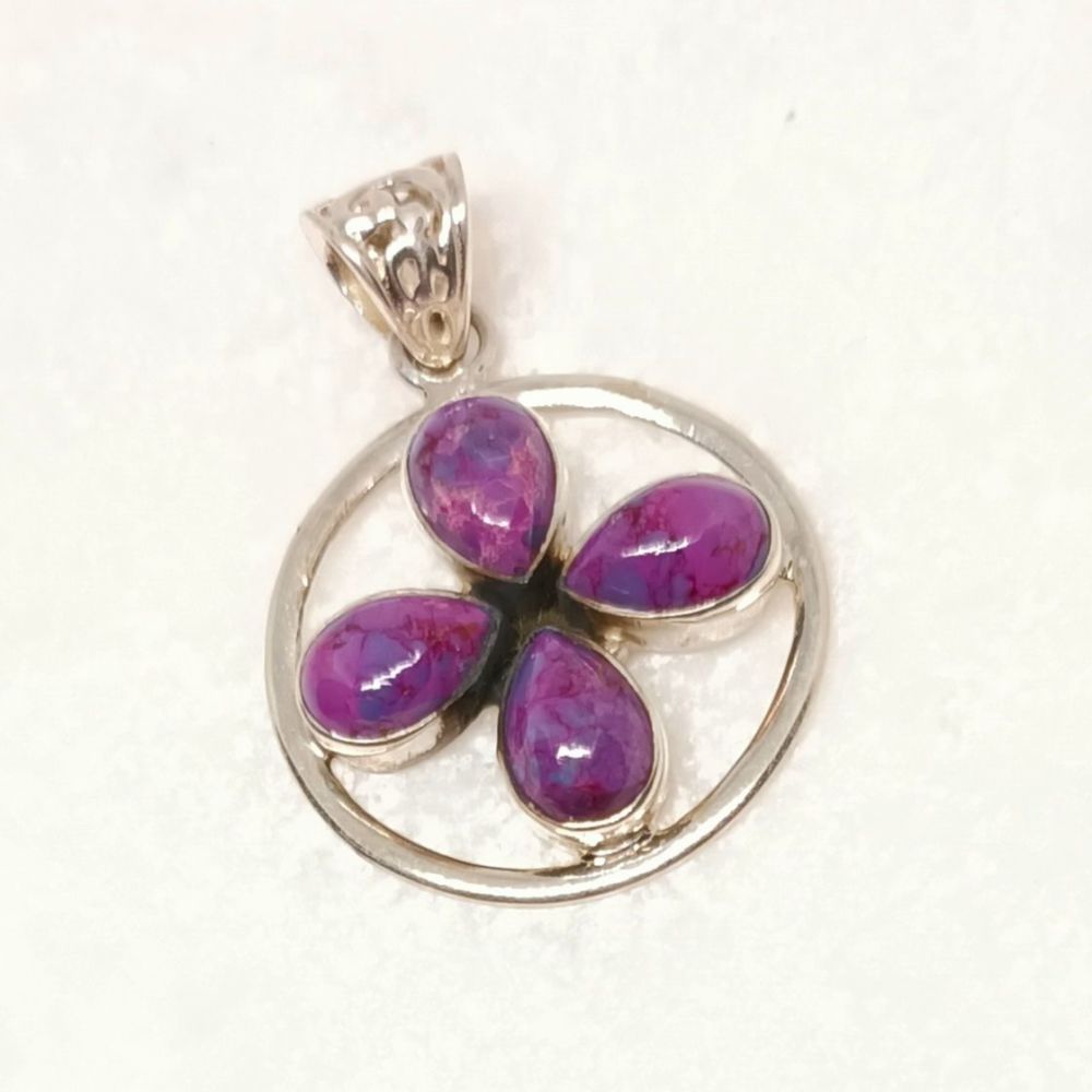 Purple Turquoise Cabochon Gemstone Silver Jewellery Pendant