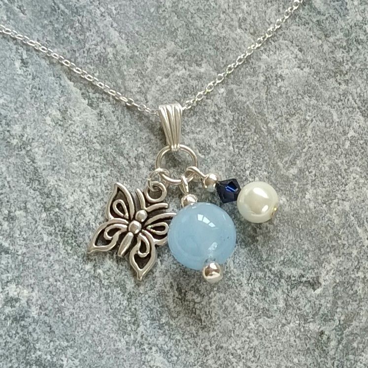 Chalcedony Butterfly Crystal Charm Necklace